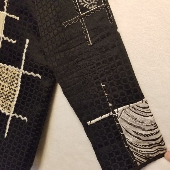 Allure M Blazer Jacket Long Sleeve Button Black Mixed Media Lagenlook Career VTG - Picture 2 of 9